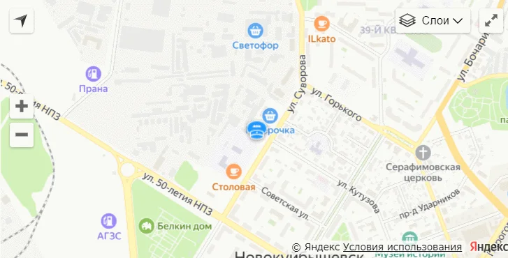 Карта проезда: г. Новокуйбышевск, ул Суворова, д. 16