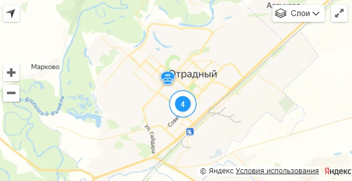 Карта проезда: г. Отрадный, ул. Новокуйбышевская, стр. 28